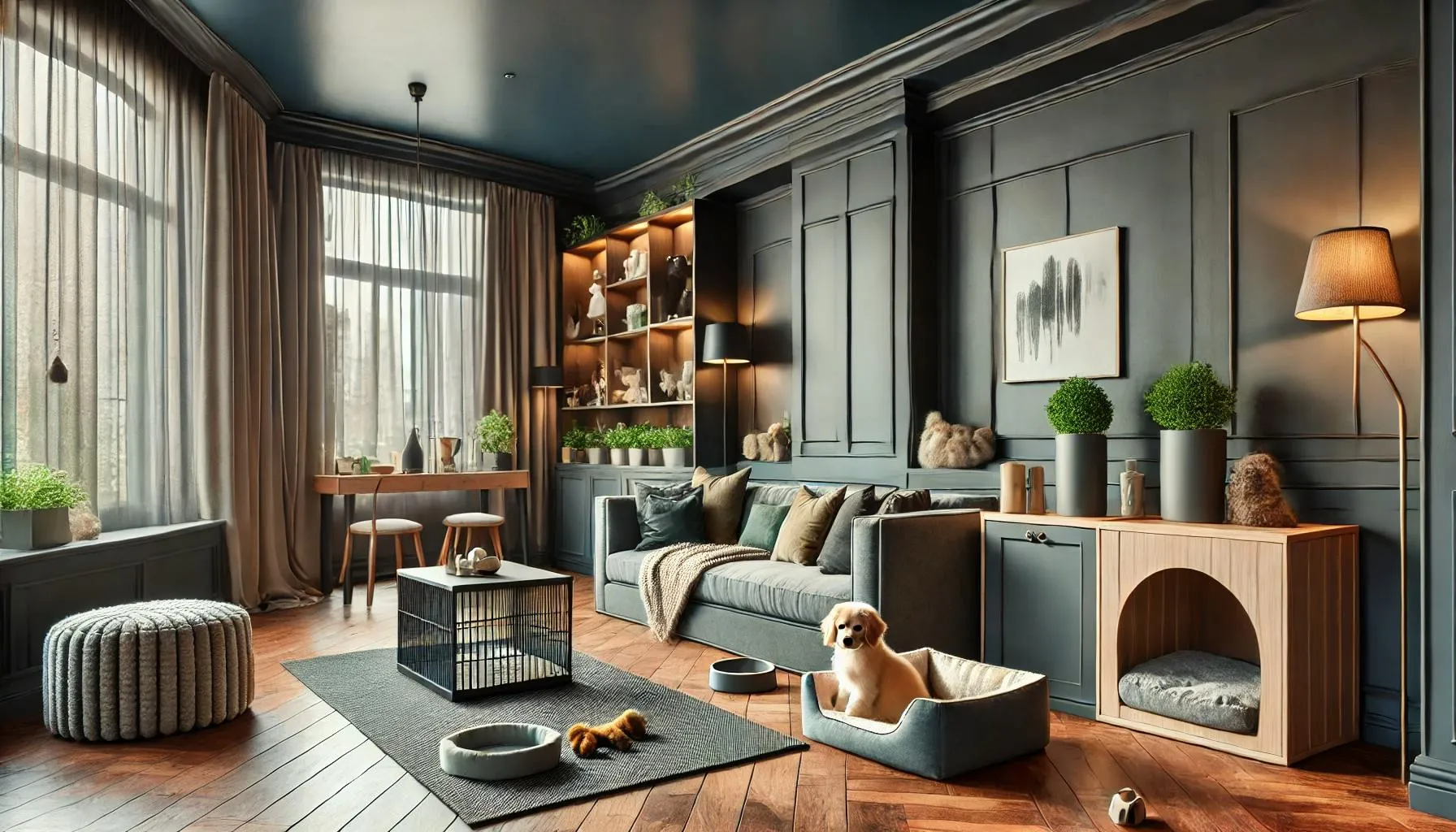 Pet-friendly living room with durable seating and comfortable layout