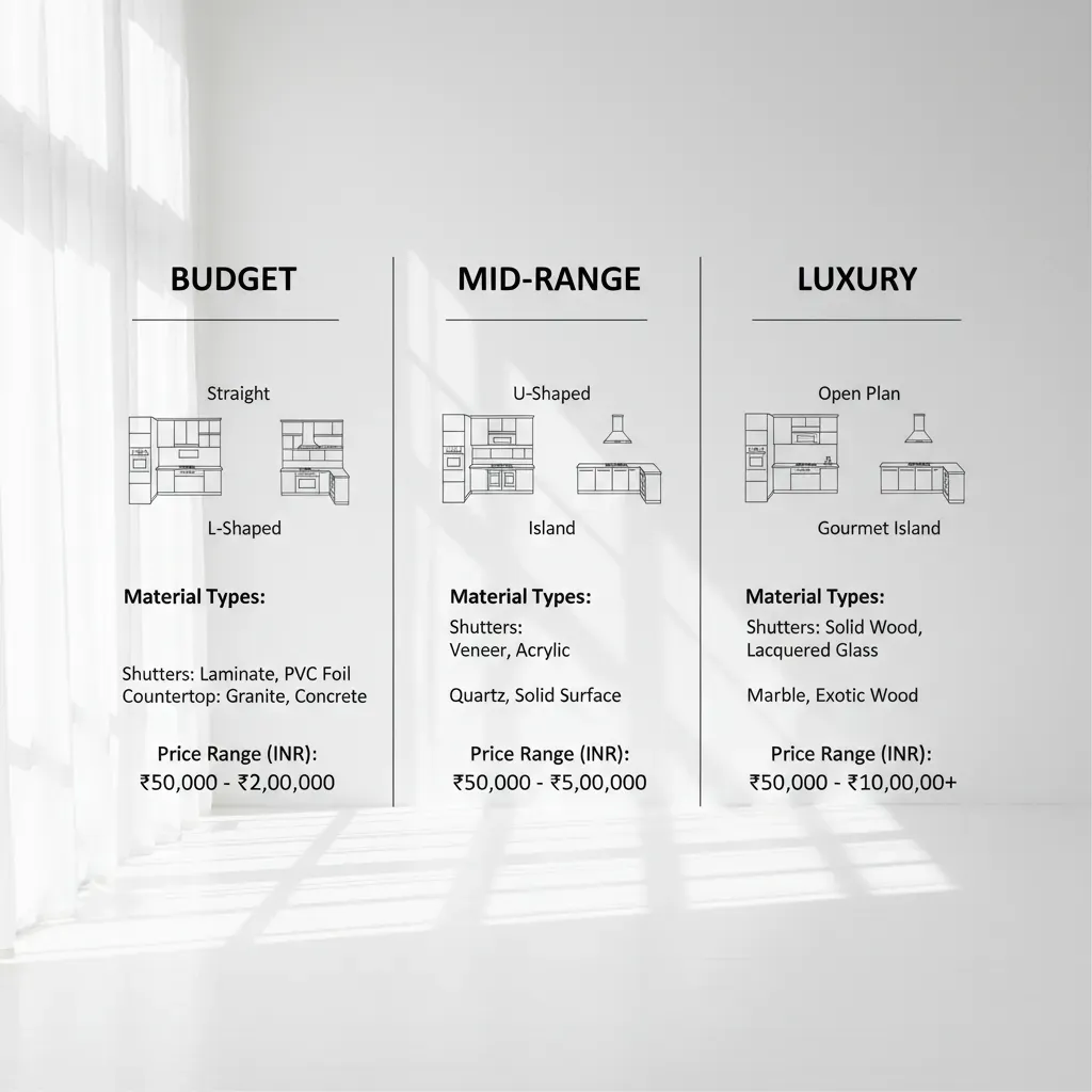 Infographic comparing modular kitchen cost brackets in Gurugram