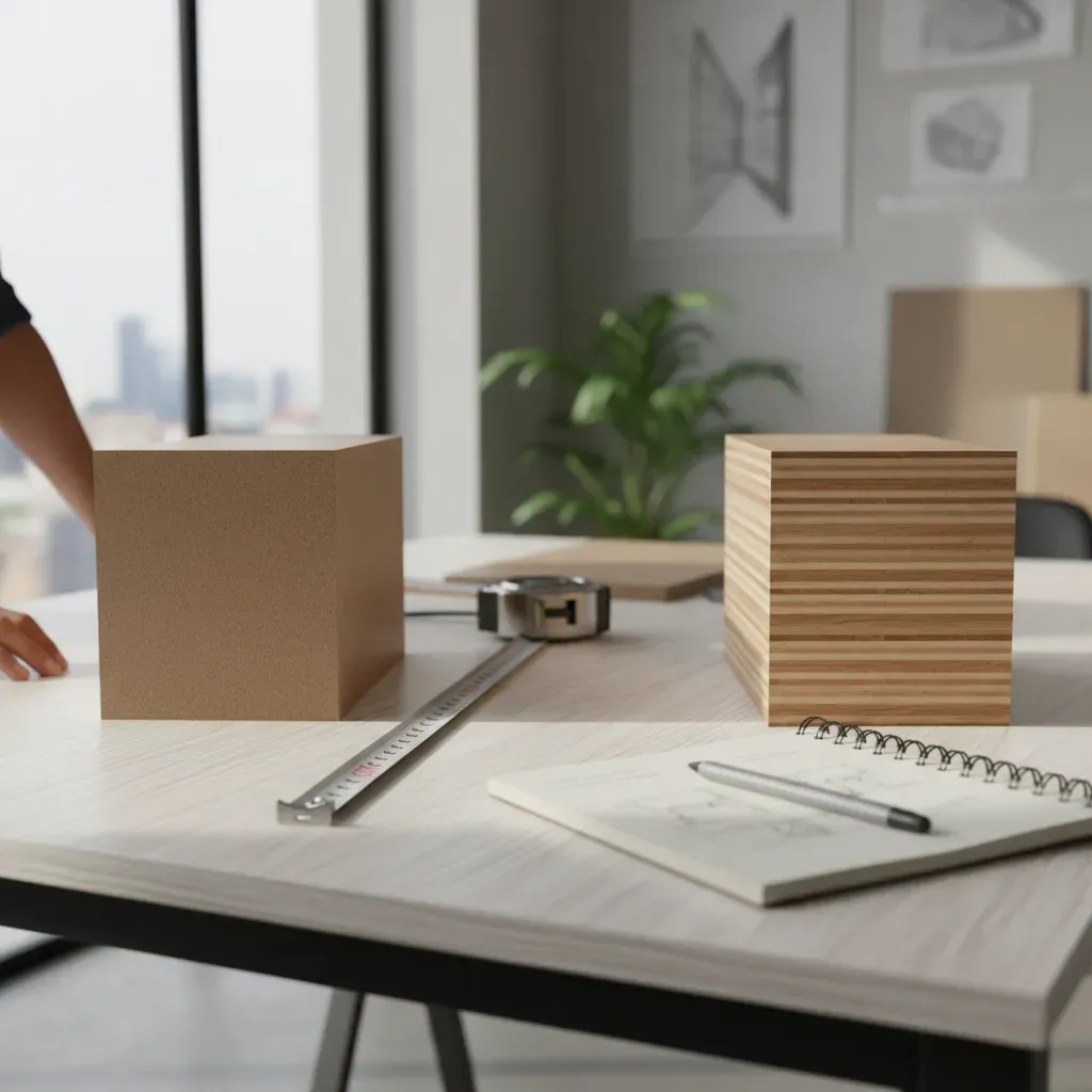 Close-up comparison of HDHMR and BWP plywood material samples