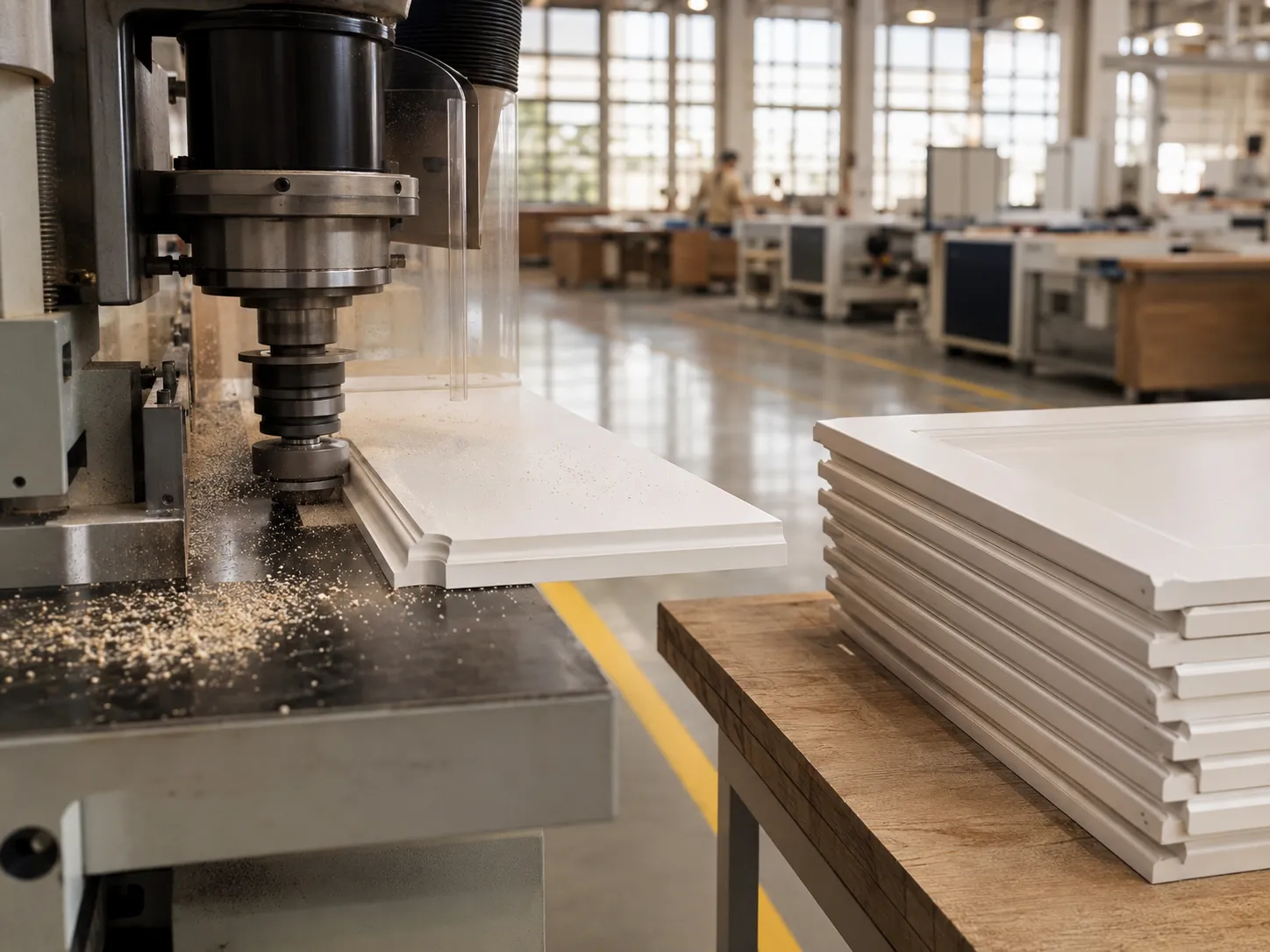 Router and profiling equipment shaping a profiled shutter front